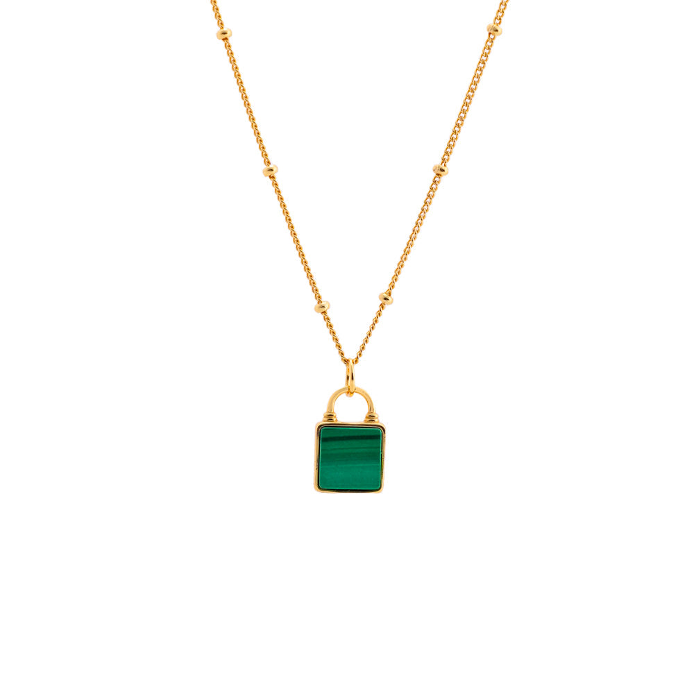 Collier pendentif serrure malachite